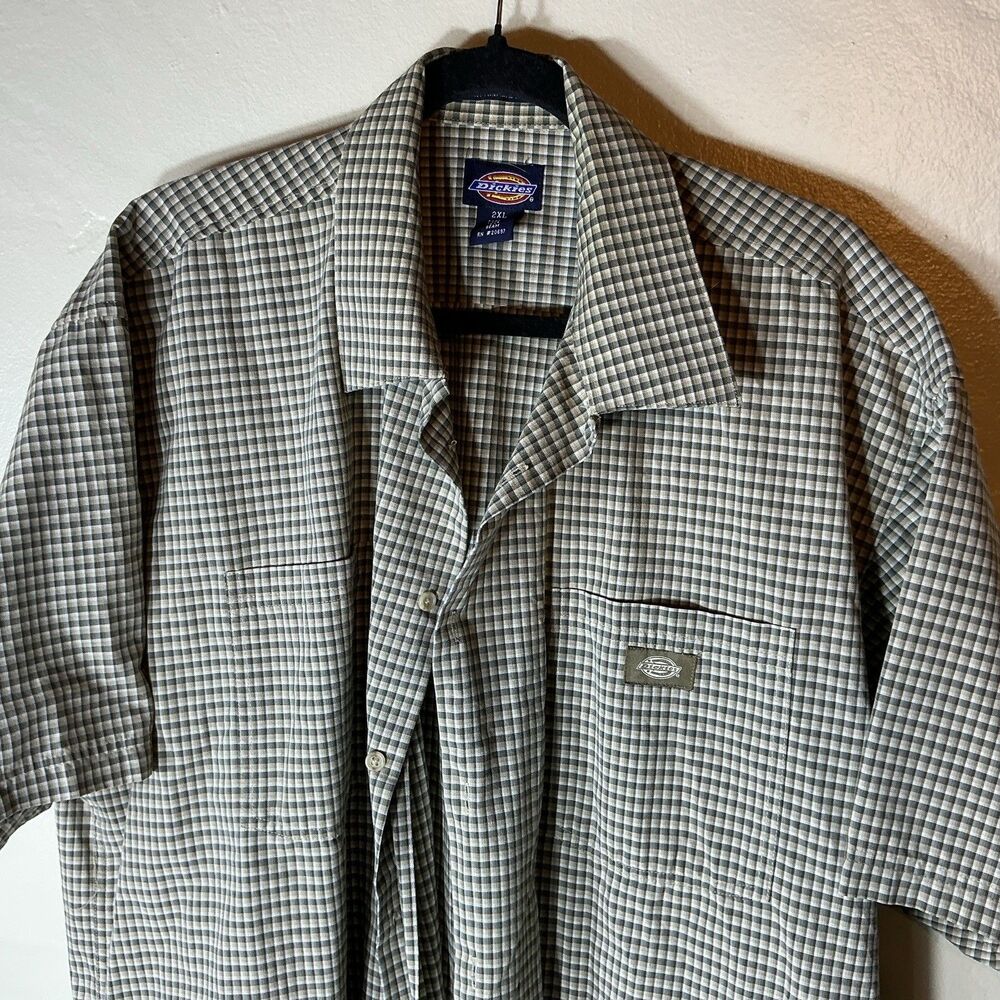 Dickies Short Sleeve Button Up Work Wear Mens Shirt XXL Beige Tan